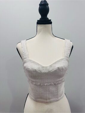 GUESS Tweed Cream/White Crop Bustier Top Size XS